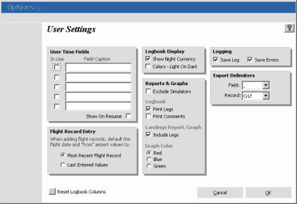 15 AirLog Pilot Logbook V3 3 Settings 3.1 User Settings User Settings User settings allow each user to set their own personal options.