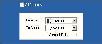 This will disable the date boxes. To generate a report based on a date range, uncheck the "All Records" box.