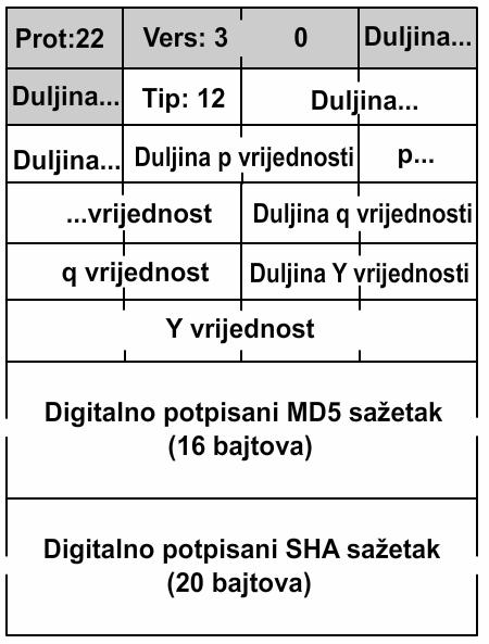 12 prikazani su formati poruka koji koriste Diffie-Hellman, RSA, Fortezza algoritme za razmjenu ključeva. Neovisno o načinu razmjene, tip poruke je 12. Na slici 3.