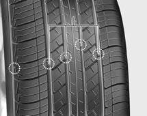 Održavanje Tread wear indicator UPOZORENJE Zamena pneumatika OEN076053 Zamena pneumatika Ako je pneumatik pohabao ravnomerno, indikator istrošenosti će se pojaviti kao debela traka preko ureza na