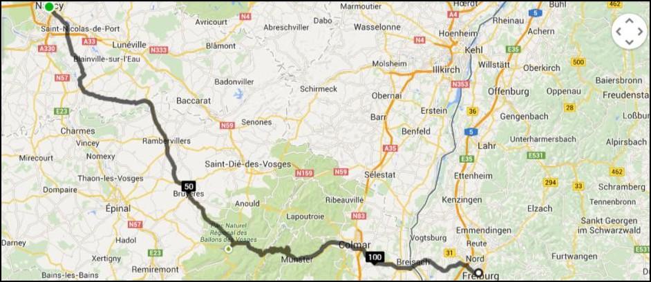 We return to the Moselle river and follow her into the centre of Nancy and to our hotel.