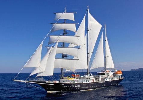 All thirteen sails are deployed hydraulically from the deck by a four-man crew in a ballet-like sequence of steps.