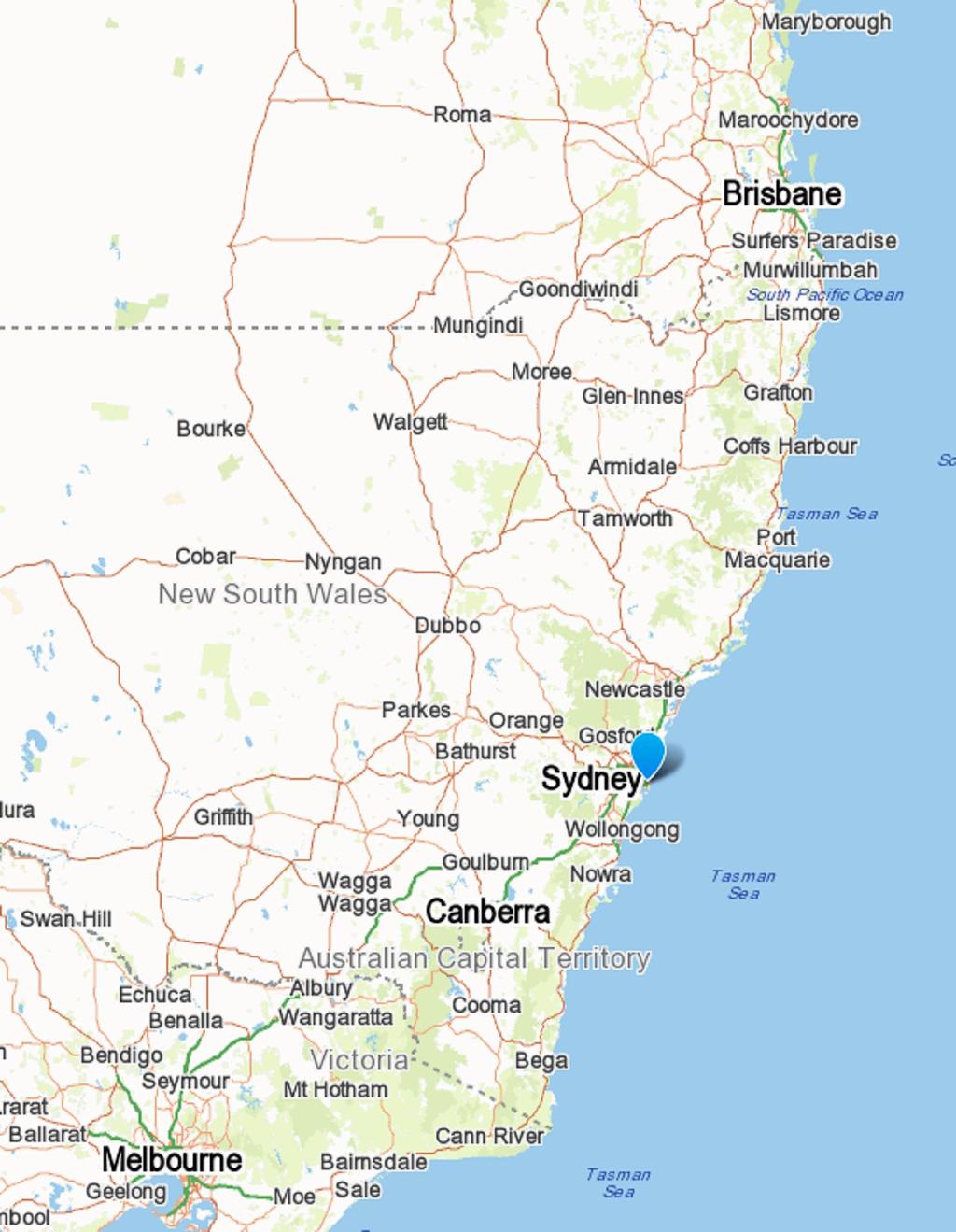 Figure 2 Map - 1/2 Way Sydney & Brisbane on the