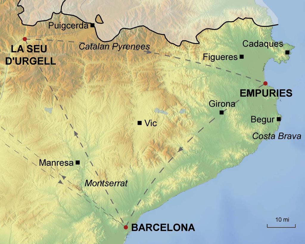 MAP OF THE CATALAN DISCOVERY, MOUNTAINS AND COAST TOURING HOLIDAY The map below illustrates the route outlined in this touring itinerary, with overnight stops and places of interest highlighted.
