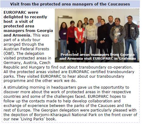 Figure 3: Report about the study tour visit in EUROPARC Newsletter 11/2009 2.