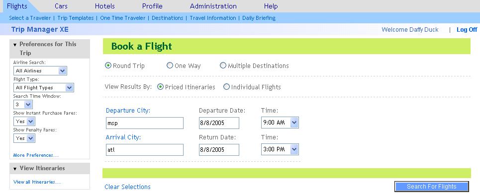 Travel Arrangers: click Select a Traveler, highlight the traveler s name and click Select.