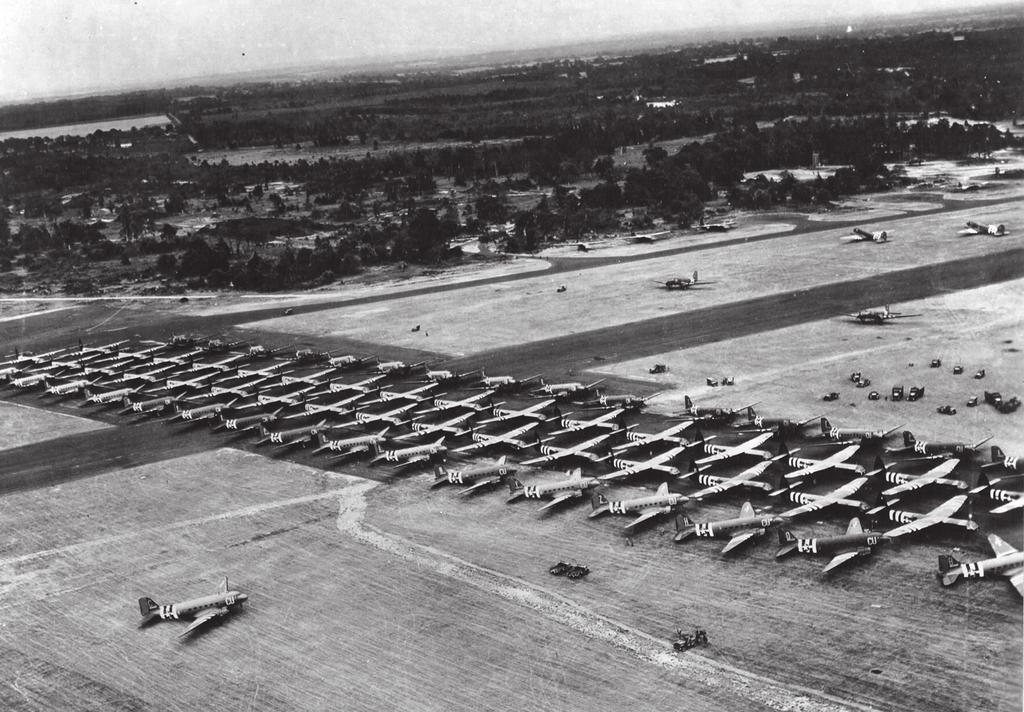 SILENT TARGETS Teenager on D-Day Bottom: C-47s of the 72nd and 74th TCS, 434th TCG are waiting to queue up with their Horsa gliders at Aldermaston in preparation for the KEOKUK afternoon resupply