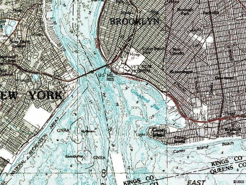 Figure 2: Southwestern Brooklyn, USGS map (1994).