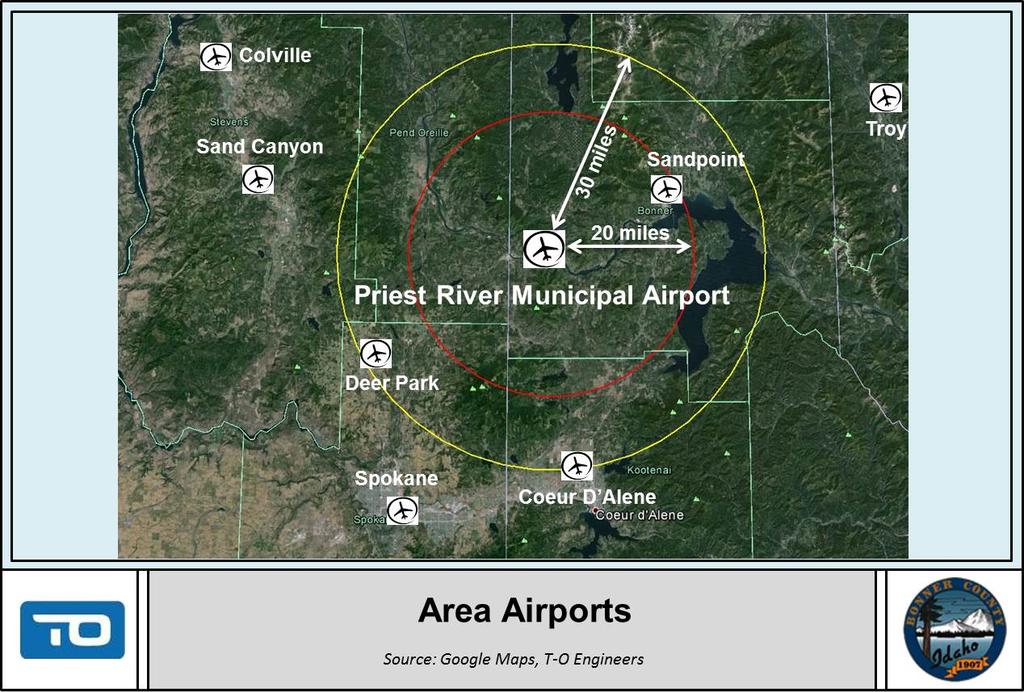 FIGURE 3-2: AREA AIRPORTS TABLE 3-2 AREA AIRPORTS SUMMARY Airport Runway Length* Based Aircraft** Annual Operations Distance from Priest River Municipal Airport Priest River Municipal 2,983 feet 16
