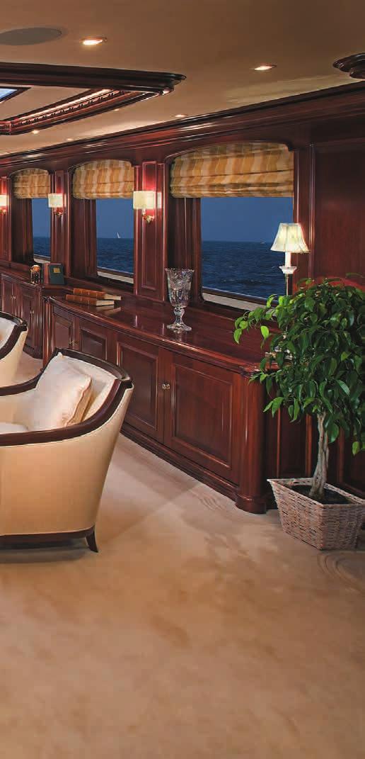 ON BOARD 197 The main salon and dining room feature custom columns and backlit alabaster ceilings INGOT IS 