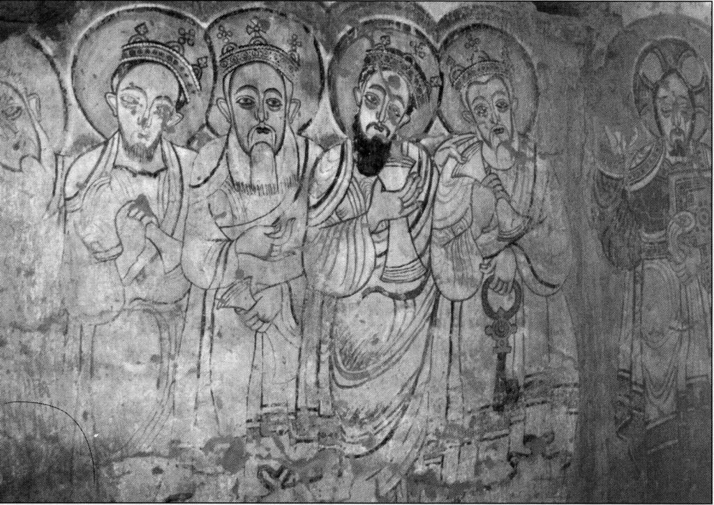 size figures of Christ and the Twelve Apostles (six on each wall) were painted in the lower parts of the northern and southern walls of the eastern end of Room 13 [Fig. 3].