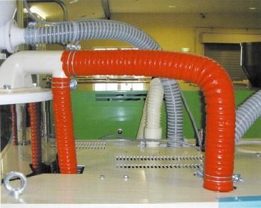 GS type Light weighted and flexible duct hose which is constructed of heat resistant glass cloth coated with silicone rubber and reinforcing wire.