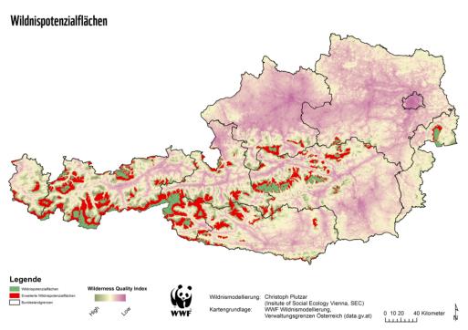 Natural development takes place on 2% of the territory WWF s mapping of Austria s wilderness potential has shown that between 2 and 8% of the Austrian territory would be suitable for the