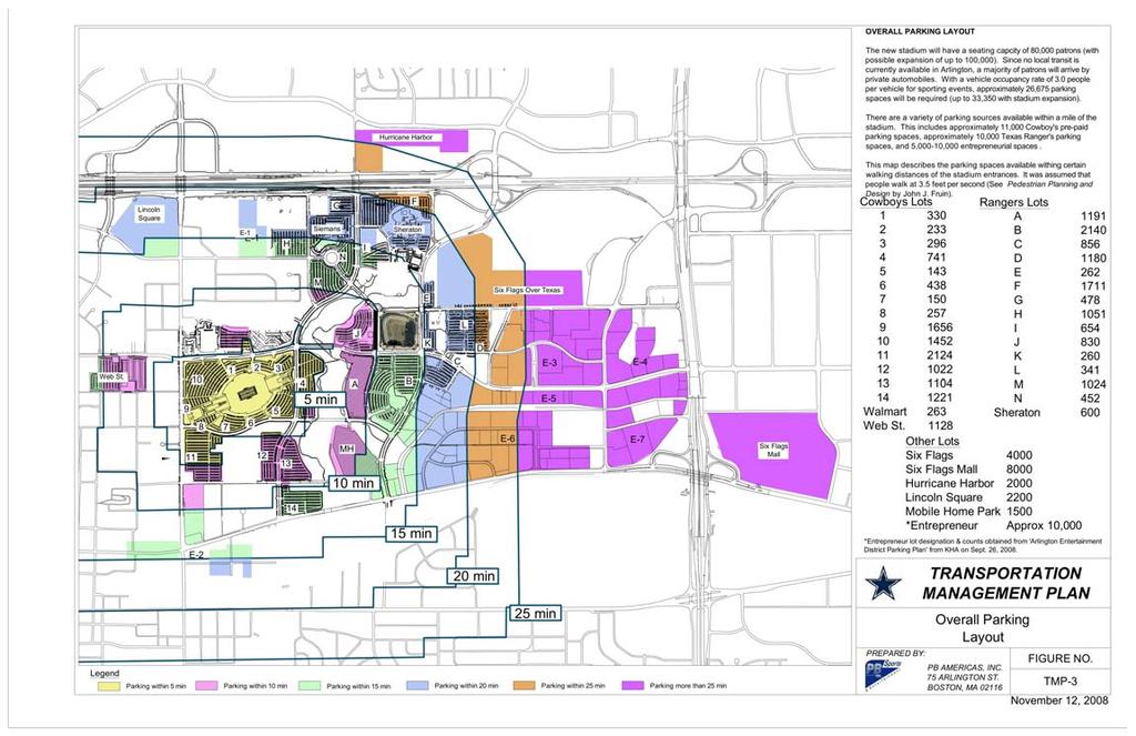 Parking Within 1 Mile of New Stadium PARKING SUMMARY Six Flags Water Park Arlington Convention Center Cowboys (15 Lots) 12,000
