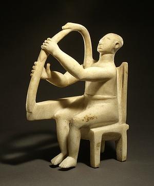 Cycladic Seated Harp Player Marble 2800-2700 BC 11 ½ tall Fully developed sculpture in the round Basic geometric essentials Careful