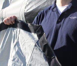 Locate the 3 main zips on the main awning body that connect the awning to the OPUS tent, these are distinguishable by the velcro strips adjacent to the zips.
