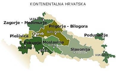regija Kontinentalna Hrvatska dijeli se na ove pod-regije: Podunavlje Slavonija