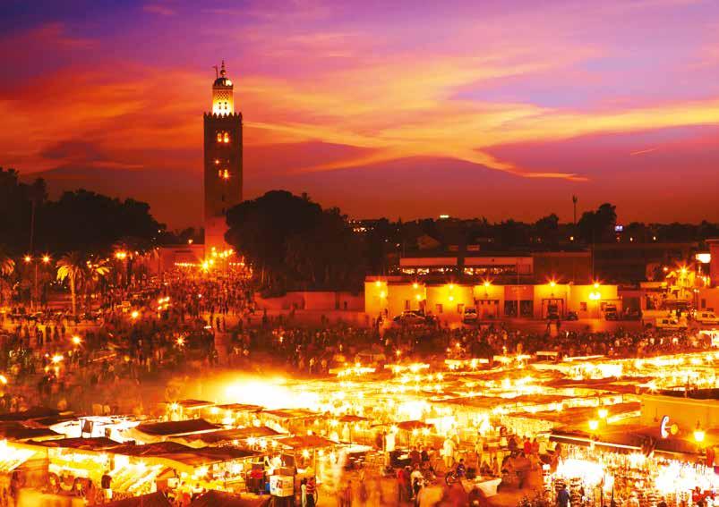 egypt, Morocco & beyond Roam the lively stalls at Djemaa el-fna, Marrakech buildings have been featured in films, including Lawrence of Arabia and Gladiator.