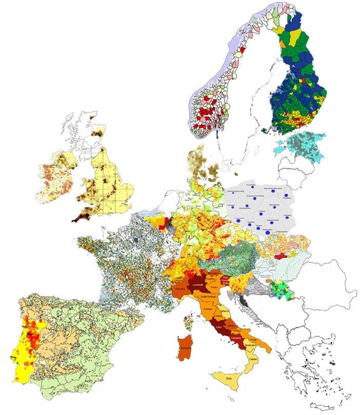 Mapas temáticos de radón Dubois G. (2005). An overview of radon surveys in Europe.