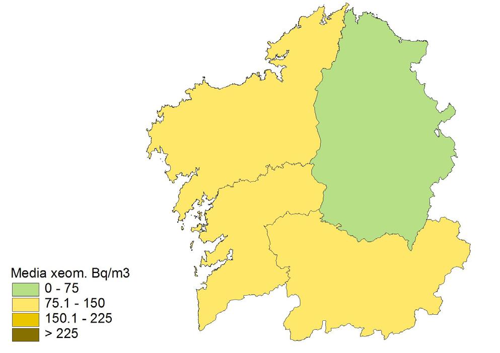 Mapa de radón de Galicia.