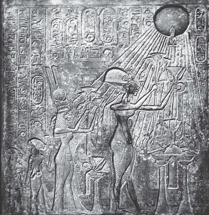 Discover Ancient Egypt Bas-relif of Akhenaton (center) and his family adoring the light of the Aten (the sun disk).
