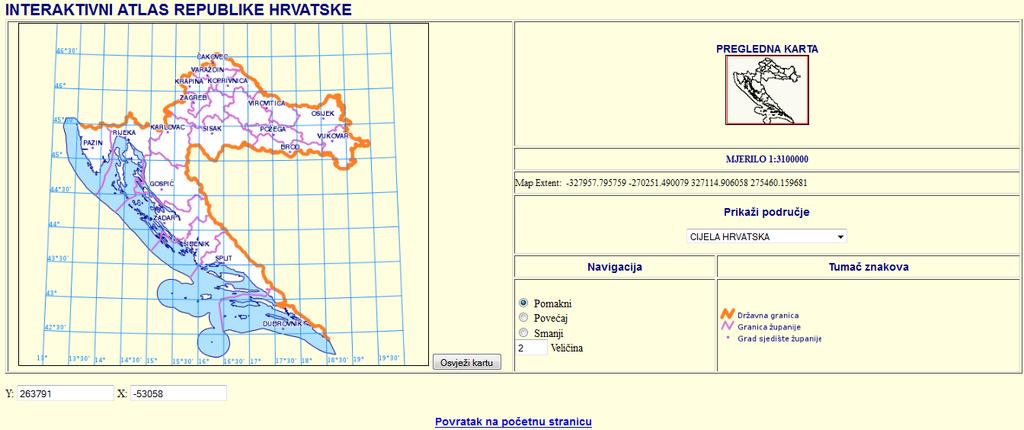 Slika 1:Interaktivni atlas Republike Hrvatske Osim prikaza cijele Hrvatske, nudi mogućnost pregledavanja Hrvatske po željenoj