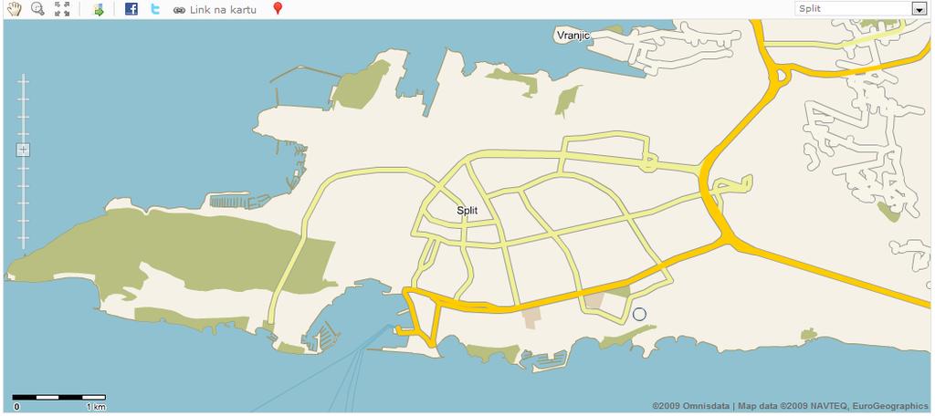 Slika 5 : Split na Interaktivnoj karti Hrvatske Mogućnosti koje ima ovaj portal su brojne, od pretraživanja hotela po raznim gradovima do izrade vlastitih karata i njihovog dijeljenja s drugima.