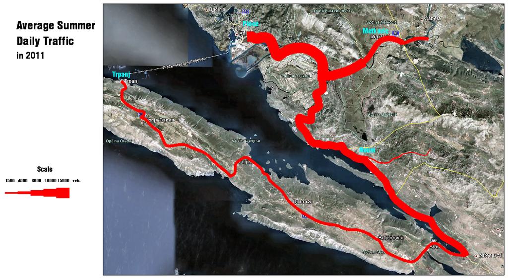 Pre feasibility study for the possible transport connection of Croatian territory Figure 15 Traffic Flows on Regional Road Network 7.2.
