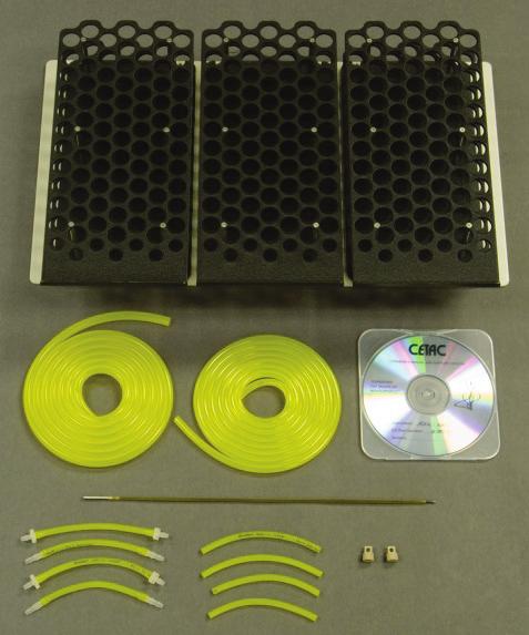 ASX520/ASX520HS Oil upgrade kit (PE) Includes: (3) - 80 position/15ml racks Tray insert Sample probe with filtered (100 mesh) tip Pump tubing (Tygon Fuel & Lube) CD