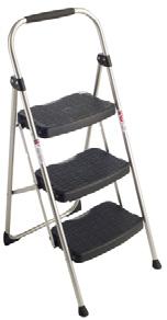 Local: 972-247-8871 3-Step Black and Silver Step Stool Type II Large standing platform for security and comfort Large non-marring feet Lightweight and easy to open and close Size Height Height