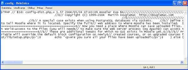 Slika3. Menjanje fajla "config.php" 2.1.8. Stranica za administratora Adresa stranice za administratora bi trebalo da bude http://primer.com/moodle/admin.