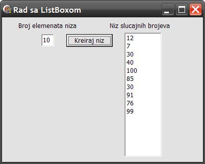 - Izgled otvorenog ComboBoxa (Style-csDropDown) je na slici: - Odgovarajući programski kod je: U procedure se proverava da li je pritisnut taster <Enter>-