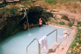 There is also a vapor cave and a grotto pool with a massage waterfall (Ute Cave pool), seventeen room hotel with no television or telephones in the rooms, available for overnight guests.
