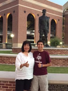 Aggie Mom Denise Resendez (ubove) with her