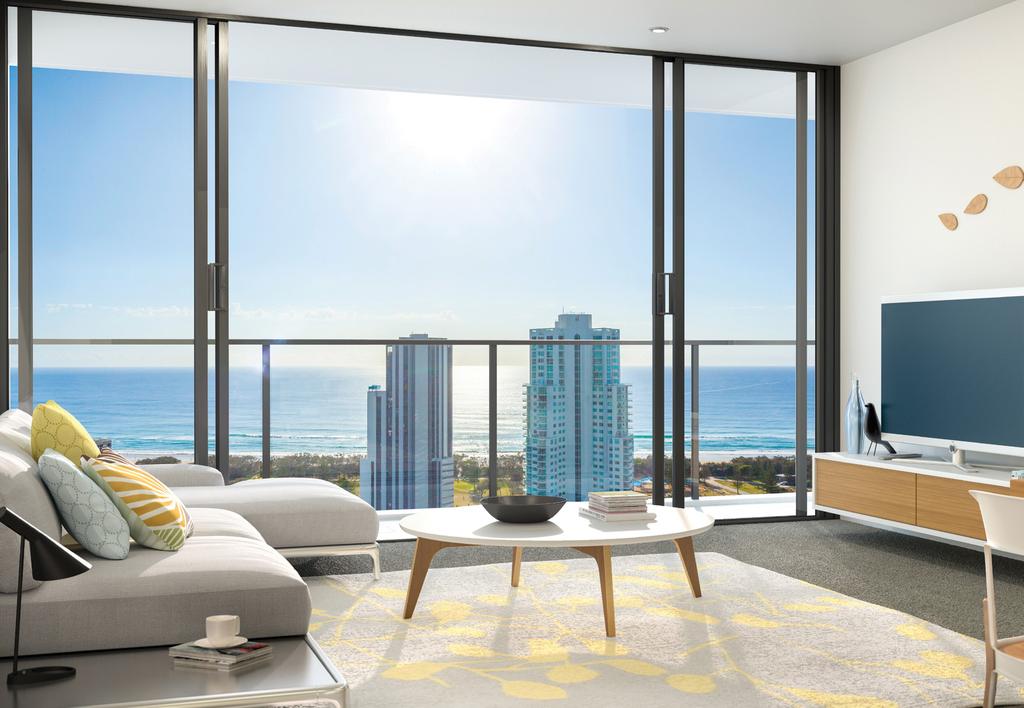 A VIEW TO ENVY. Internally, each of the 219 stunning 1 and 2 bedroom apartments make the most of the endless ocean and city views via extensive glass and sun-drenched balconies.