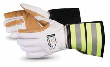 acrylic-pile lined Cowgrain resists abrasion, provides some water repellency Slip-on style mitt for easy on and off Elasticized at front of wrist for snug fit, keeps warmth in and cold and snow out