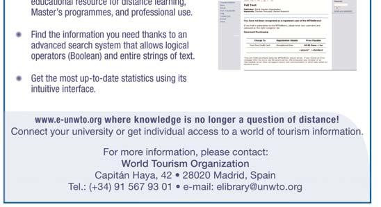 The full document is available in electronic format for sale and free of charge for UNWTO members and subscribed institutions through the UNWTO elibrary at www.