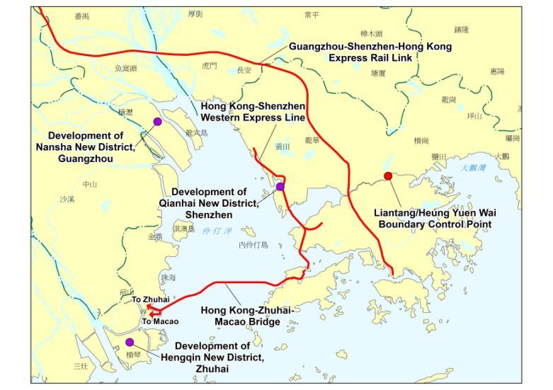 the possible Hong Kong-Shenzhen Western Express Line (WEL) and Liantang/Heung Yuen Wai Boundary Control Point.
