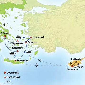 Greece & Cyprus 10 Days from $1728-Land Only, 4 Nights Lemesos, 2 Nights Athens & 3-Day Greek Island Cruise Kids cruise FREE Molos Park, Limassol, Cyprus DAY 1, SAT LARNACA / LEMESOS: Upon arrival in