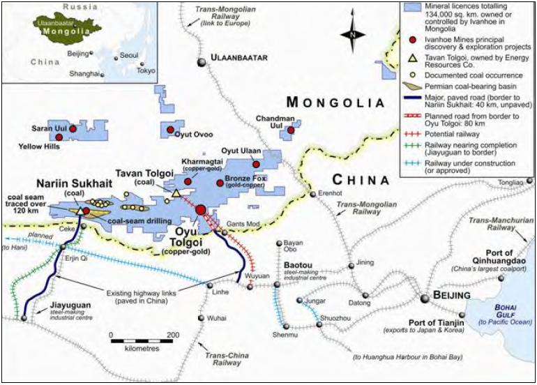 Төмөр замын холбоос сүлжээ Map source: Ivanhoe IDP TT Монголын