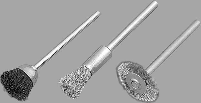 Special Purpose Power Brushes Miniature Brushes Available in wheel, end and cup brush construction, these brushes are available in carbon, stainless, or brass wire as well as soft or stiff bristle