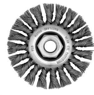 Stringer Bead), full length cable twist, positive wrap-around hold on knot position and generally offer more knot selections for each wheel size than Standard Twist Knot Type Wire Wheel brushes.