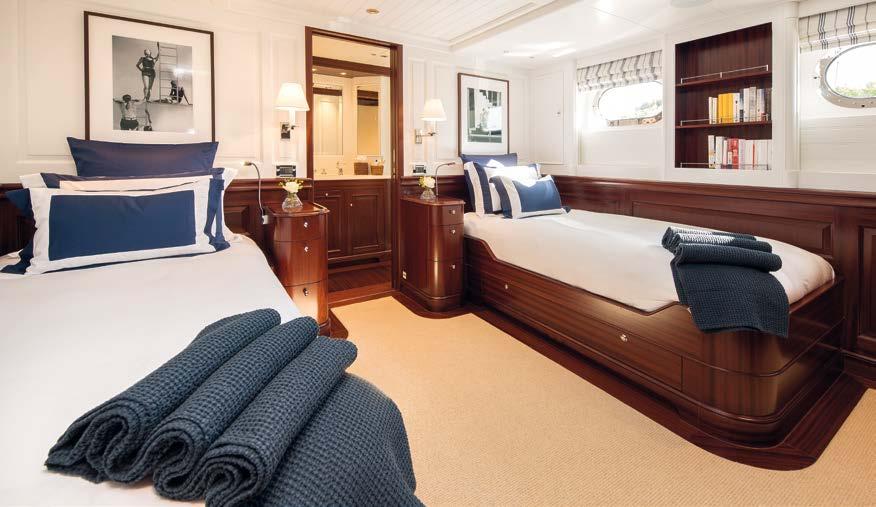 She has a luxurious owner s suite, a full-beam VIP and two guest cabins