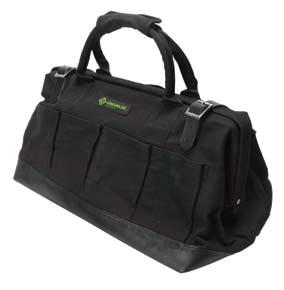 Durable nylon handles with reinforced stitching fully support bag bottom for heavy load capacity. Reinforced bottom helps retain bag shape, while protecting and supporting tools.