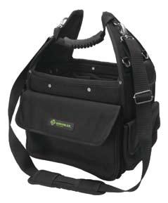 Large-opening steel-framed mouth with hinge and zipper for rugged use and easy access to contents. Padded handles and adjustable shoulder strap for comfort and versatility.