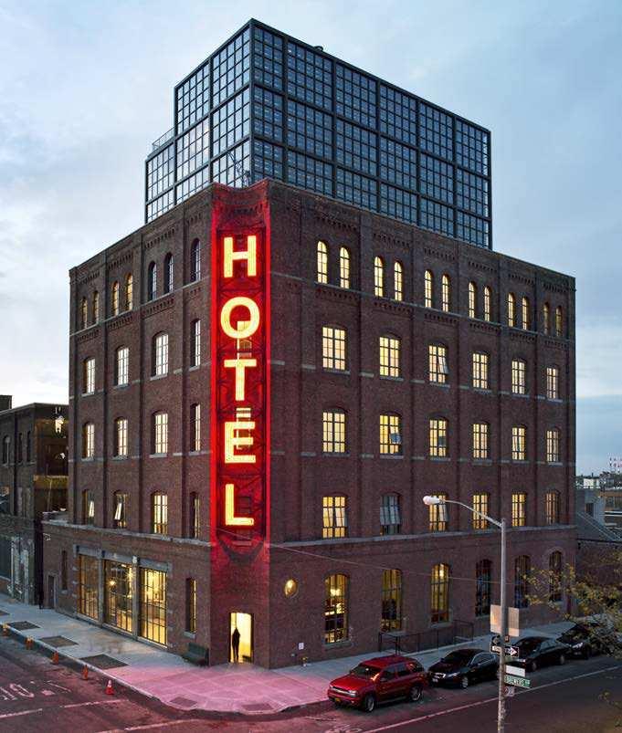 HOTEL & NEIGHBORHOOD Wythe Hotel is an independently owned and operated hotel housed in a former cooperage, or barrel factory. The hotel has 70 guest rooms and can accommodate small room blocks.