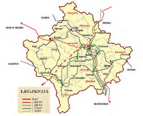 Figura 3: Lidhja e sistemit të bartjes të Kosovës me vendet përreth 3.1.