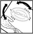 Utvrdite autentičnost holograma 1 Pogledajte hologram. Iz jednog ugla bi trebalo da vidite Nokia simbol dveju ruku koje se spajaju, a iz drugog ugla, logo Nokia Original Accessories.