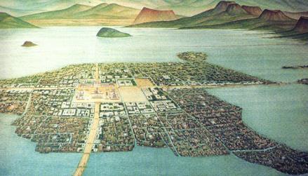 around Mexico City by Lake Texcoco (tay skoh koh) in 1300 A.D.