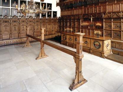 The following objects can be classified as pertaining to the room s function as a place of justice: Courtroom bar The wooden courtroom bar, originally standing in the middle of the room for trials,